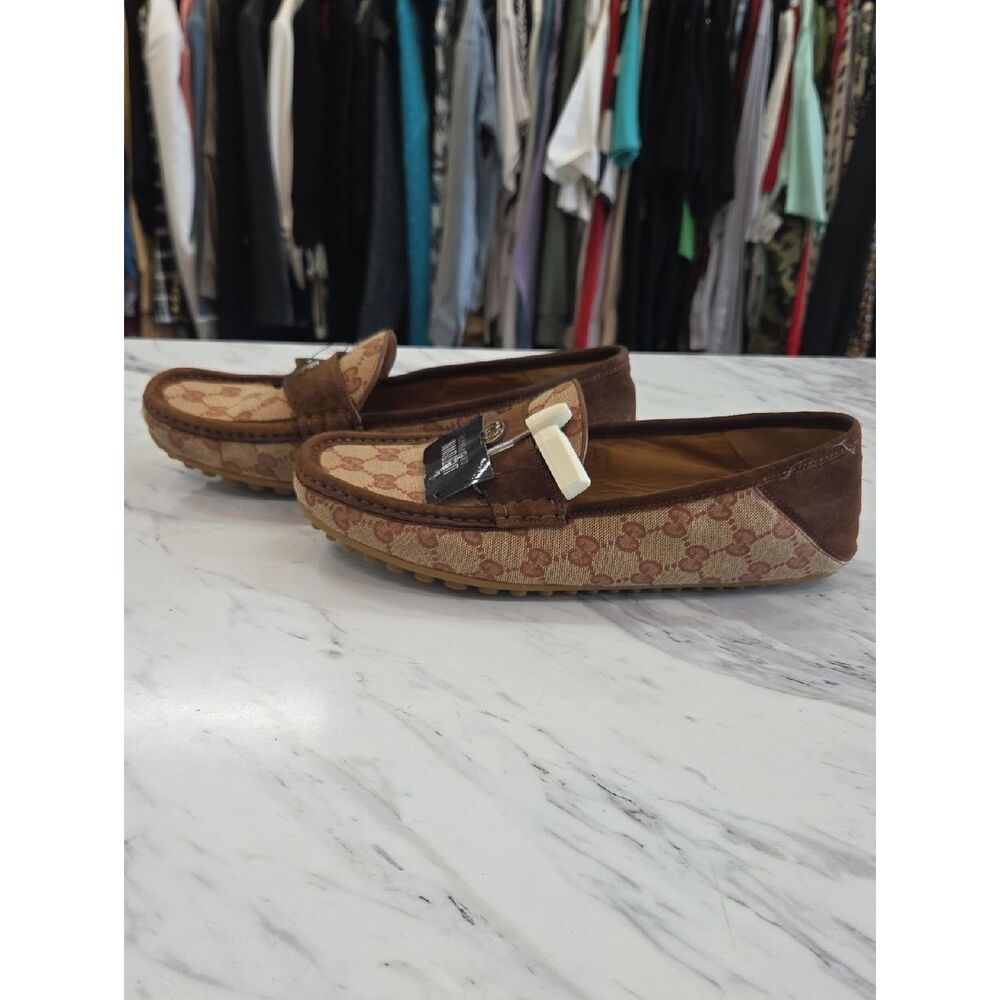 Gucci Brown Monogram Suede Driving Loafers